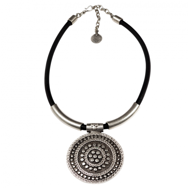 Hand Made Pewter & Leather Necklace Plated in 925 Silver - SKU# ZNL-011 - Image 2
