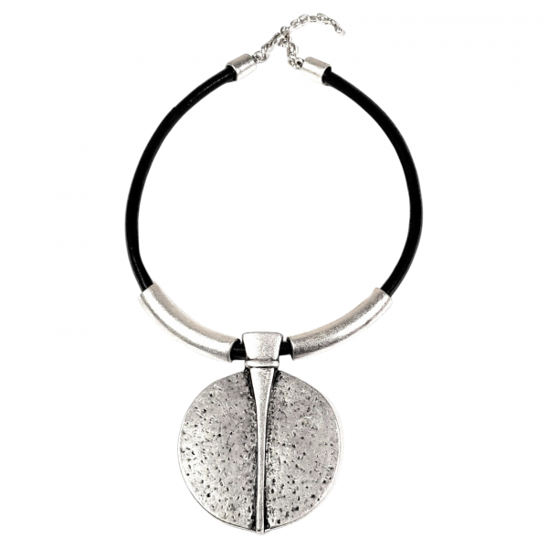 Hand Made Pewter & Leather Necklace Plated in 925 Silver - SKU# ZNL-043 - Image 2