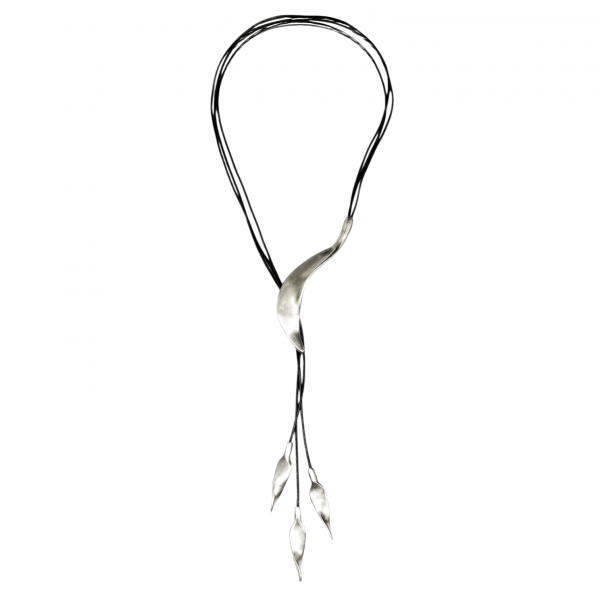 Hand Made Pewter & Leather Necklace Plated in 925 Silver - SKU# ZNL-054 - Image 2
