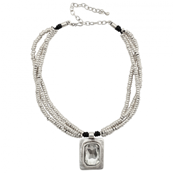 Hand Made Pewter & Leather Necklace Plated in 925 Silver - SKU# ZNL-114 - Image 2
