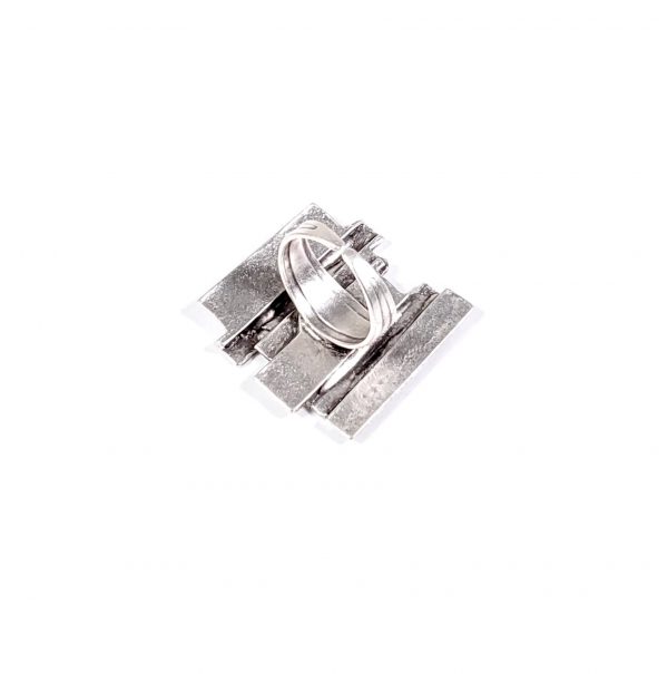 Hand Made Pewter Adjustable Ring Plated in 925 Silver - SKU# 005-3005 - Image 2