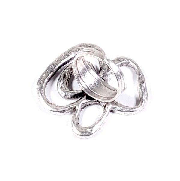 Hand Made Pewter Adjustable Ring Plated in 925 Silver - SKU# 010-3010 - Image 2