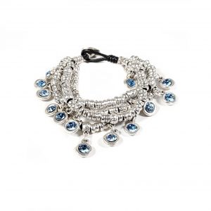 Hand Made Pewter Bracelet Plated in 925 Silver - SKU# NB-2159 Blue