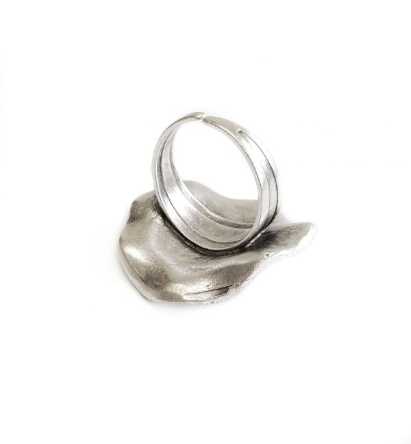 Hand Made Pewter Adjustable Ring Plated in 925 Silver - SKU# NR-6027 - Image 2