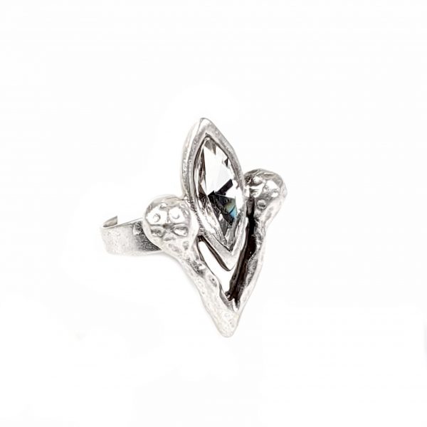 Hand Made Pewter Adjustable Ring Plated in 925 Silver - SKU# NR-6042 - Image 2