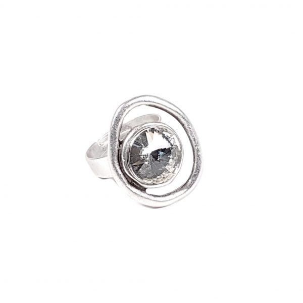 Hand Made Pewter Adjustable Ring Plated in 925 Silver - SKU# NR-6045 - Image 2