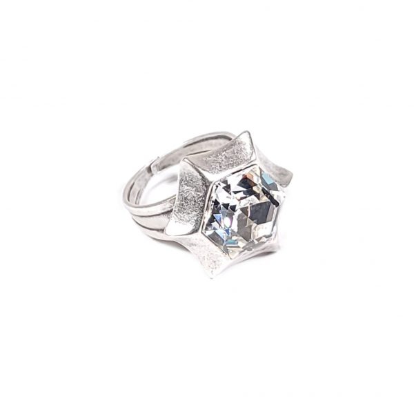Hand Made Pewter Adjustable Ring Plated in 925 Silver - SKU# NR-6063 - Image 2