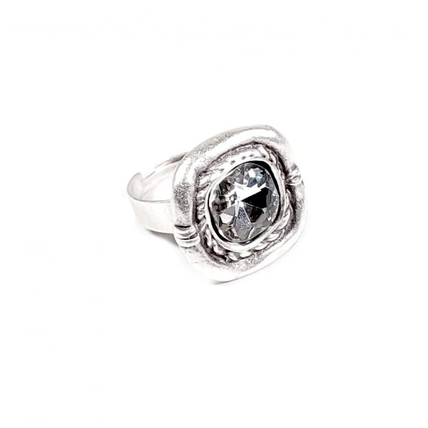 Hand Made Pewter Adjustable Ring Plated in 925 Silver - SKU# NR-6074 - Image 2