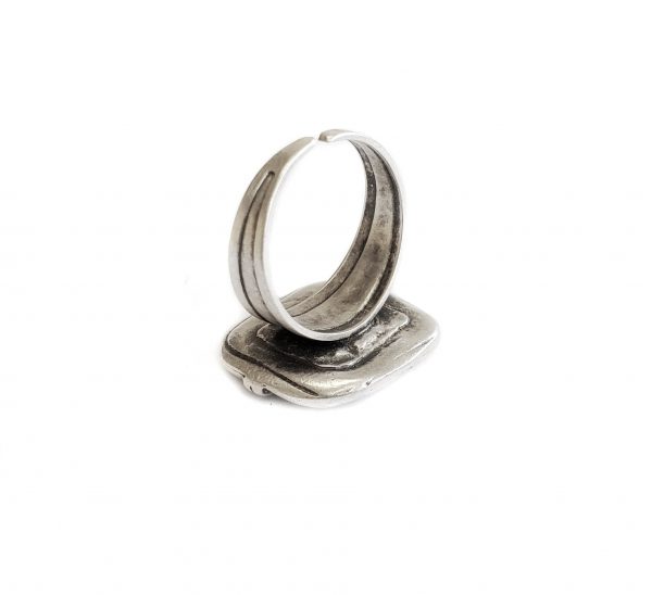 Hand Made Pewter Adjustable Ring Plated in 925 Silver - SKU# NR-6075 - Image 2