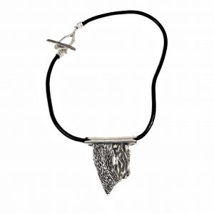 Hand Made Pewter & Leather Necklace Plated in 925 Silver - SKU# ZNL-040
