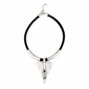Hand Made Pewter & Leather Necklace Plated in 925 Silver - SKU# ZNL-067