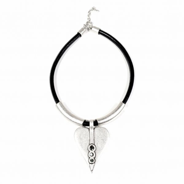 Hand Made Pewter & Leather Necklace Plated in 925 Silver - SKU# ZNL-067