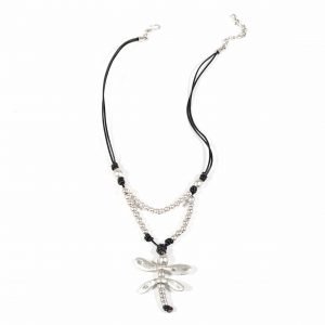 Hand Made Pewter & Leather Necklace Plated in 925 Silver - SKU# ZNL-080