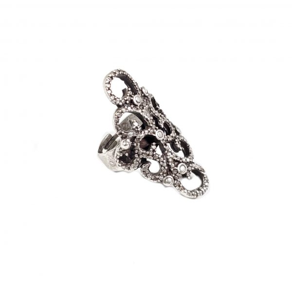 Hand Made Pewter Adjustable Ring Plated in 925 Silver - SKU# ZR-005 - Image 2