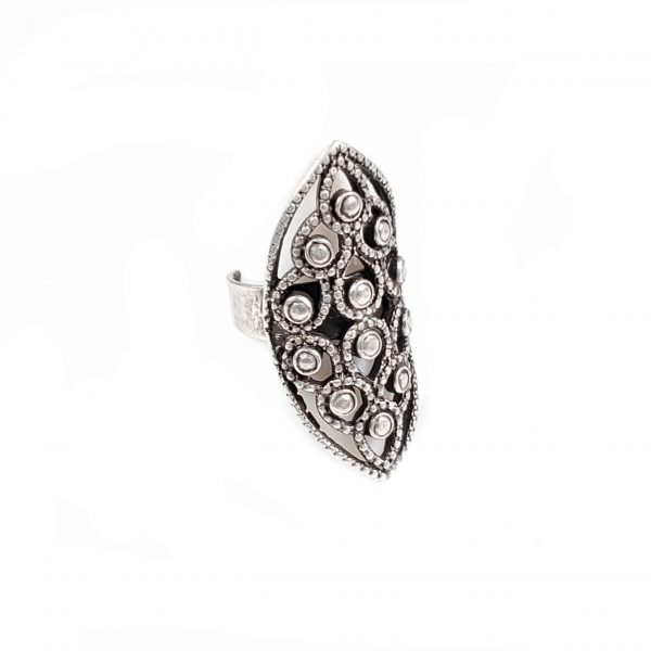Hand Made Pewter Adjustable Ring Plated in 925 Silver - SKU# ZR-046 - Image 2