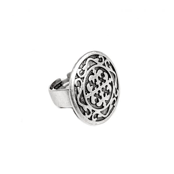 Hand Made Pewter Adjustable Ring Plated in 925 Silver - SKU# ZR-156 - Image 2