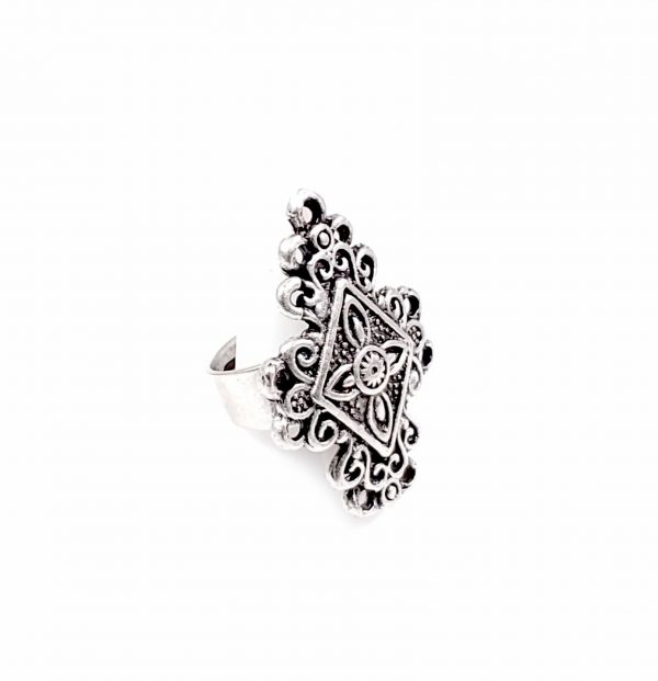 Hand Made Pewter Adjustable Ring Plated in 925 Silver - SKU# ZR-160 - Image 2