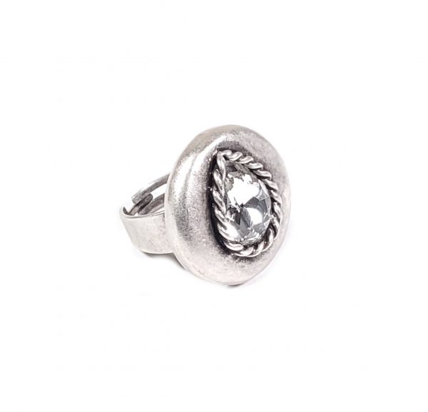Hand Made Pewter Adjustable Ring Plated in 925 Silver - SKU# ZR-171 - Image 2