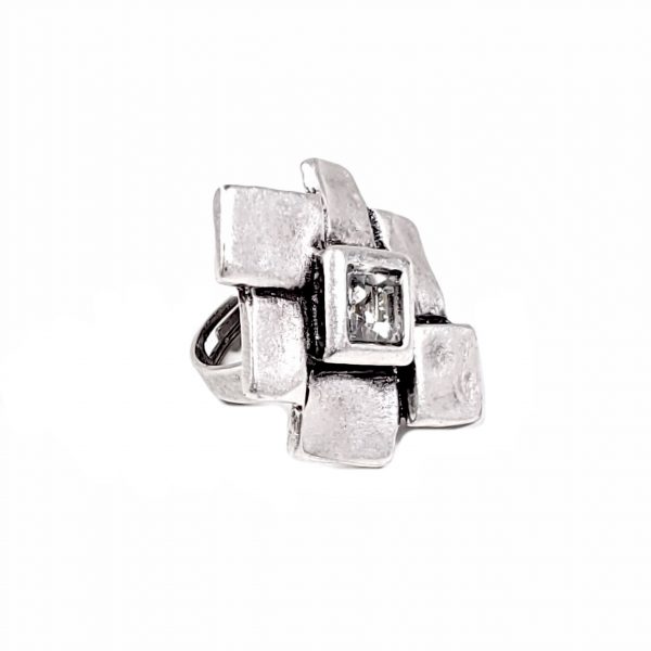Hand Made Pewter Adjustable Ring Plated in 925 Silver - SKU# ZR-175 - Image 2