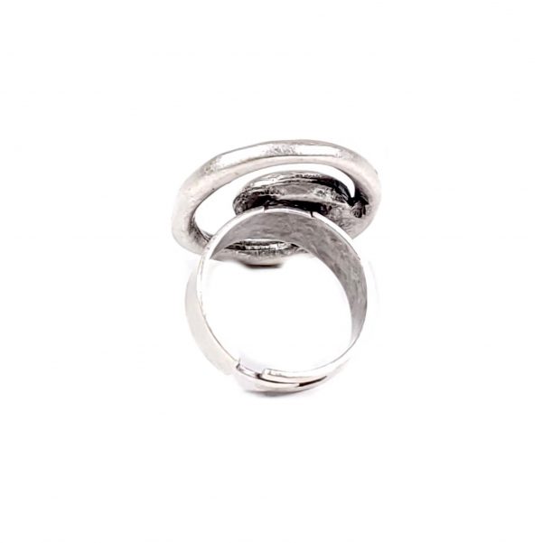 Hand Made Pewter Adjustable Ring Plated in 925 Silver - SKU# NR-6045G - Image 2