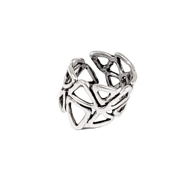 Hand Made Brass Adjustable Ring Plated in 925 Silver - SKU# ZRC-035 - Image 2