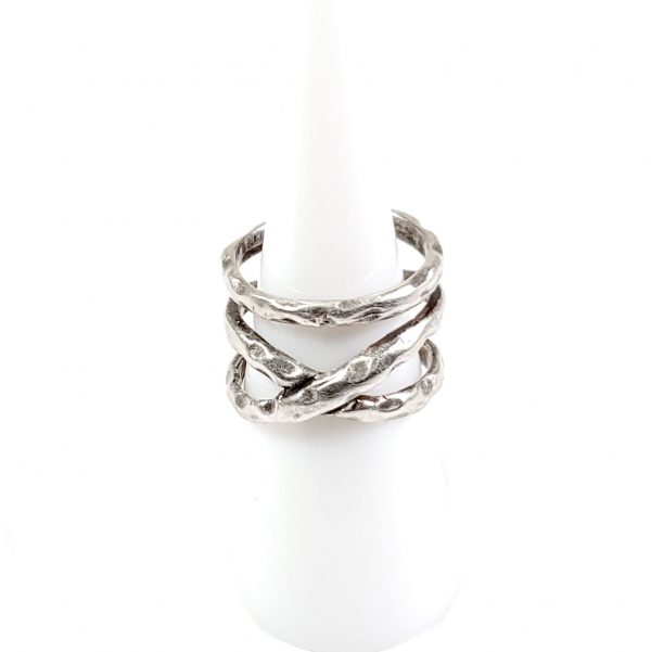 Hand Made Brass Adjustable Ring Plated in 925 Silver - SKU# ZRC-049 - Image 2