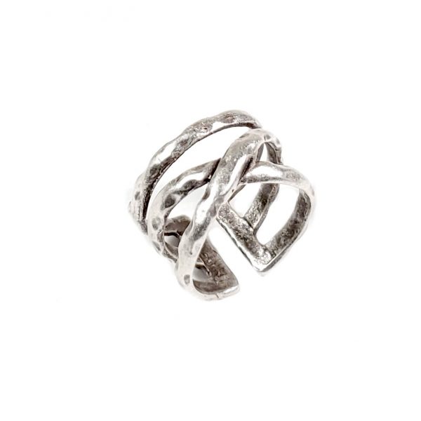 Hand Made Brass Adjustable Ring Plated in 925 Silver - SKU# ZRC-049