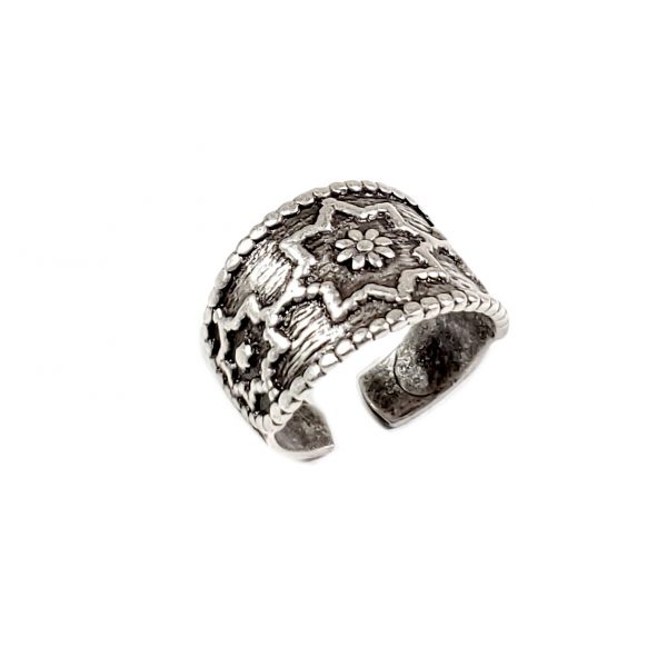 Hand Made Brass Adjustable Ring Plated in 925 Silver - SKU# ZRC-122 - Image 2