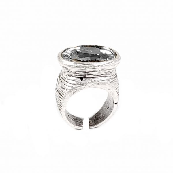 Hand Made Brass Adjustable Ring Plated in 925 Silver - SKU# ZRC-308 - Image 2