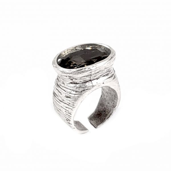 Hand Made Brass Adjustable Ring Plated in 925 Silver - SKU# ZRC-308G - Image 2