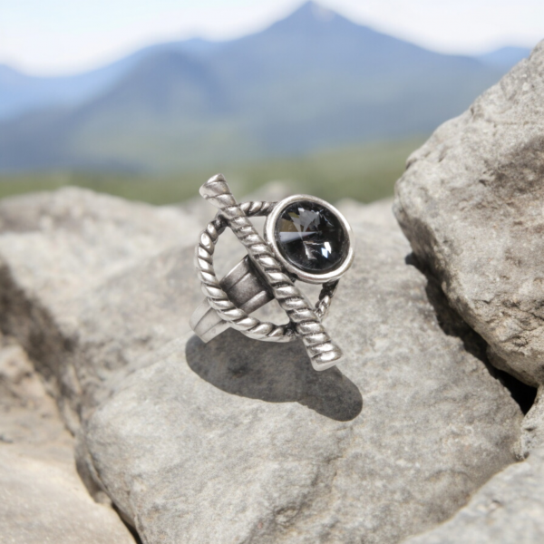 Hand Made Brass Ring plated in 925 Silver - SKU# 4490-17G - Image 3