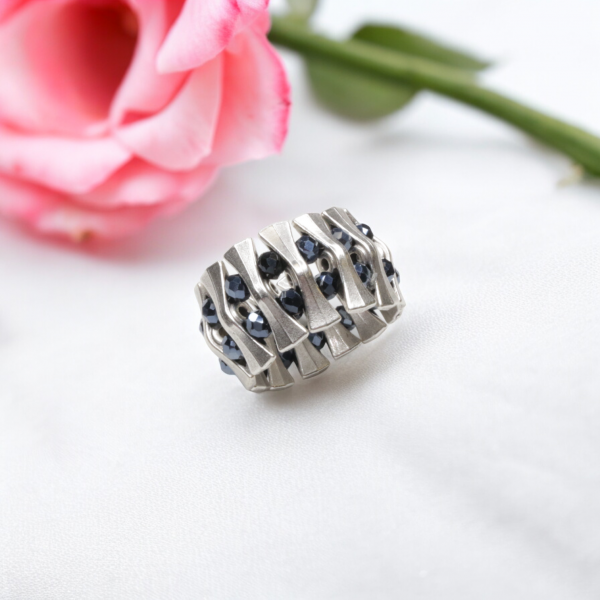 Hand Made Brass Ring plated in 925 Silver - SKU# 4497-17G - Image 2